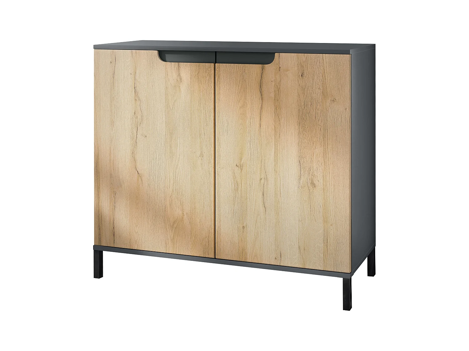 Commode Sylt V3, Buffet de Cuisine Moderne avec 2 Grandes Portes anthracite mat / chêne nature (92,5 x 83.5 x 35)