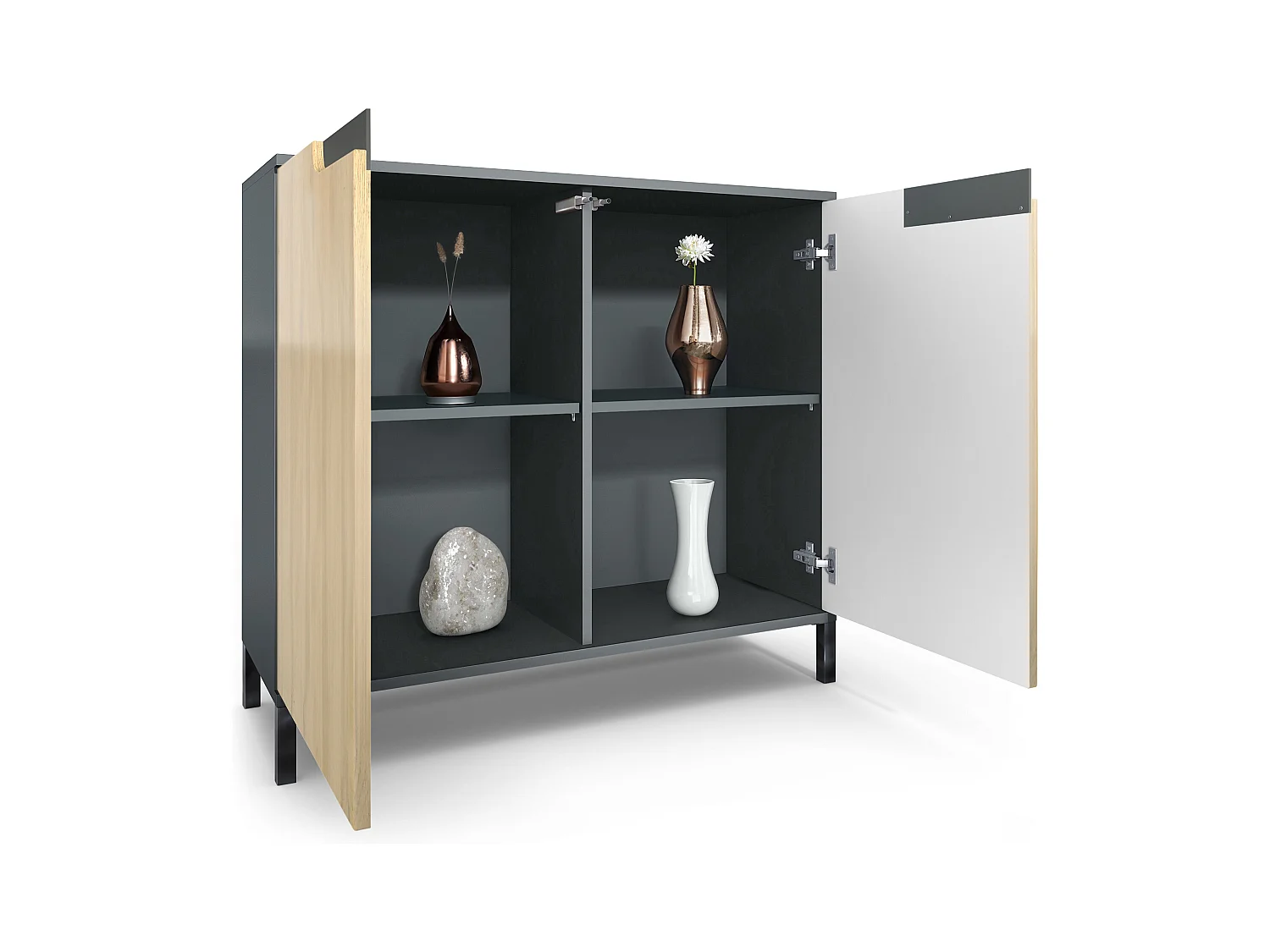 Commode Sylt V3, Buffet de Cuisine Moderne avec 2 Grandes Portes anthracite mat / chêne nature (92,5 x 83.5 x 35)