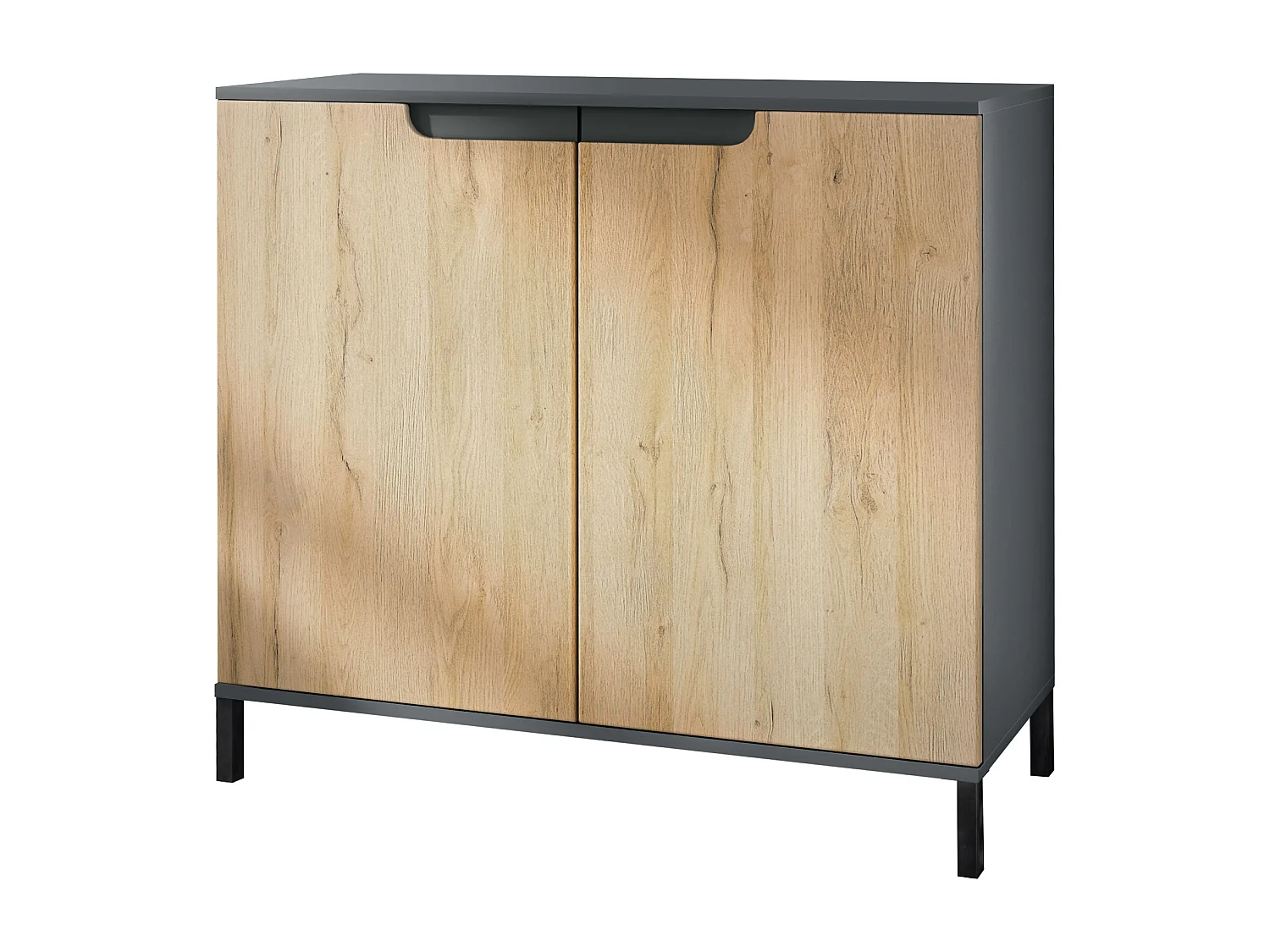 Commode Sylt V3, Buffet de Cuisine Moderne avec 2 Grandes Portes anthracite mat / chêne nature (92,5 x 83.5 x 35)