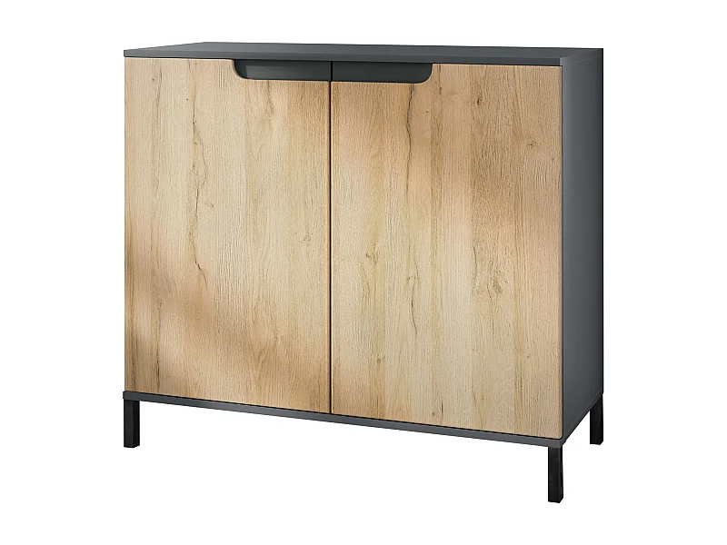 Commode Sylt V3, Buffet de Cuisine Moderne avec 2 Grandes Portes anthracite mat / chêne nature (92,5 x 83.5 x 35)