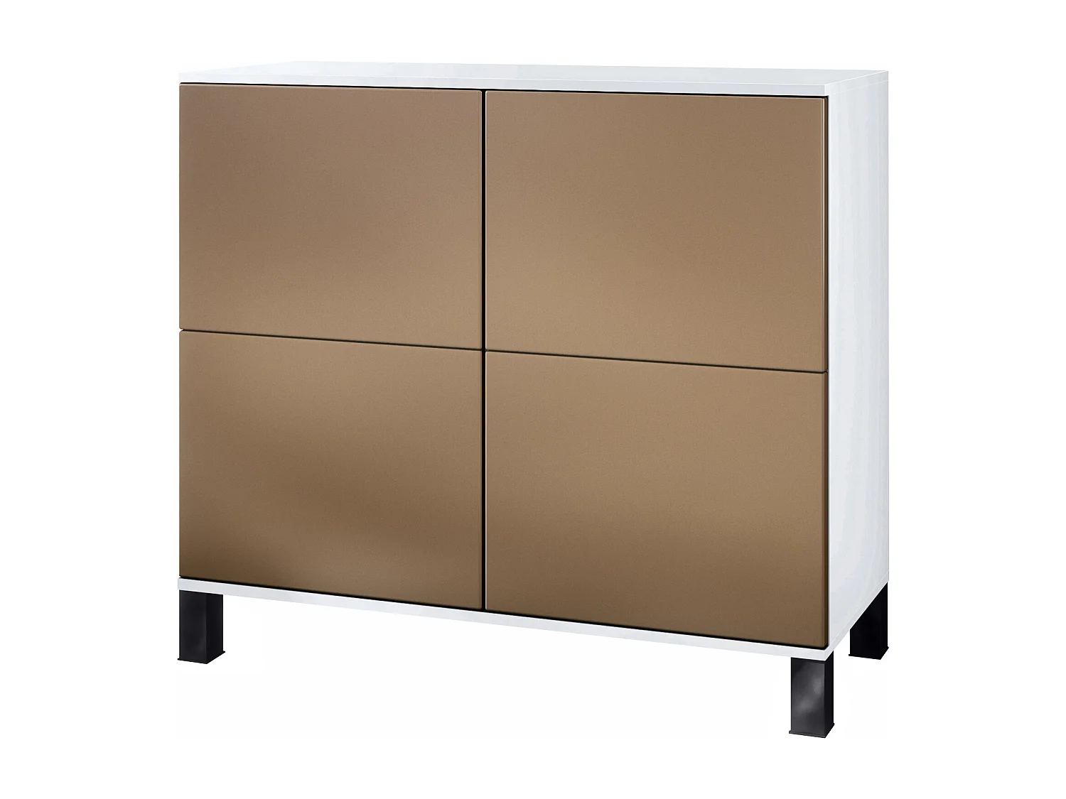 Buffet Rova V3 – Meuble de cuisine moderne avec 4 portes Push-to-Open blanc mat / aspect bronzé (92,5 x 84.5 x 35)