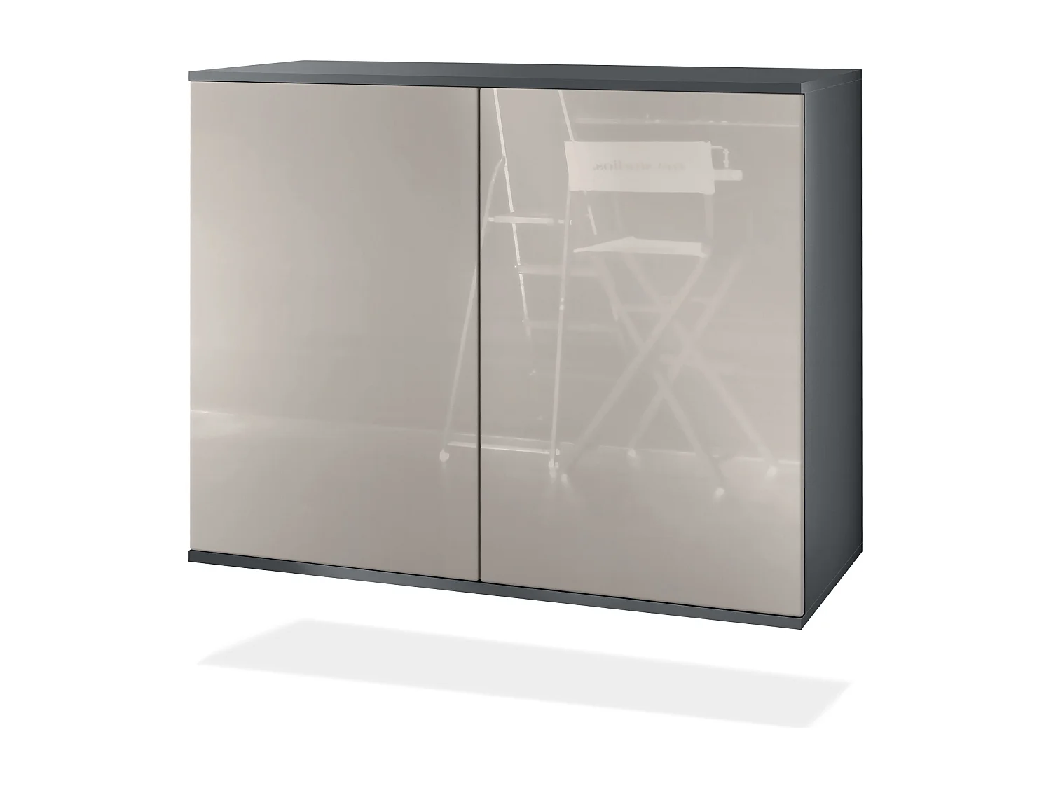 Commode Skadu V3, Buffet de Cuisine Moderne avec 2 Grandes Portes anthracite mat / gris sable haute brillance (92,5 x 73.5 x 35)