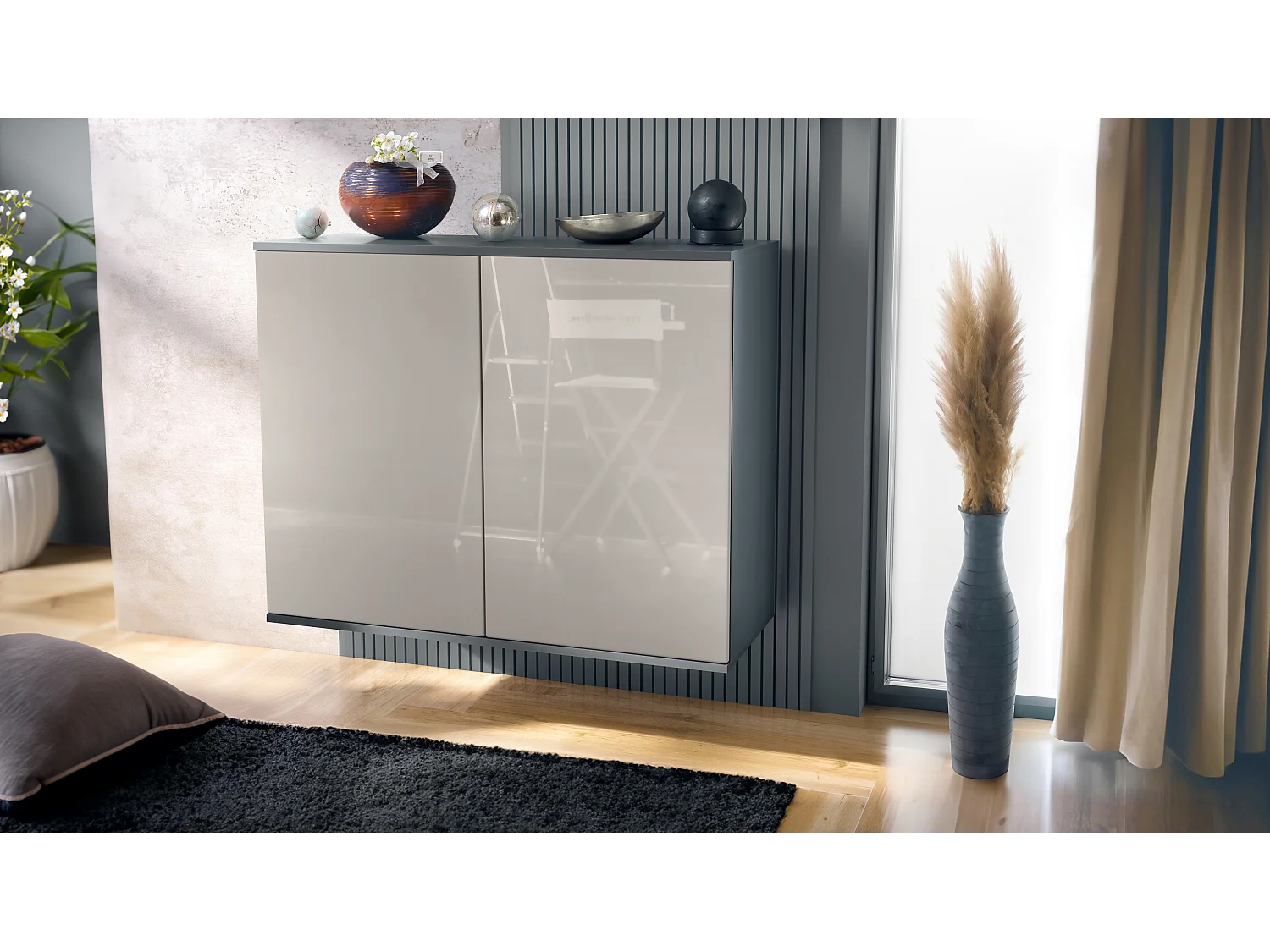 KOMMODE Skadu Sandgrau Hochglanz