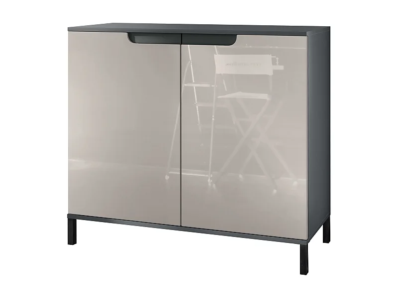 Commode Sylt V3, Buffet de Cuisine Moderne avec 2 Grandes Portes anthracite mat / gris sable haute brillance (92,5 x 83.5 x 35)