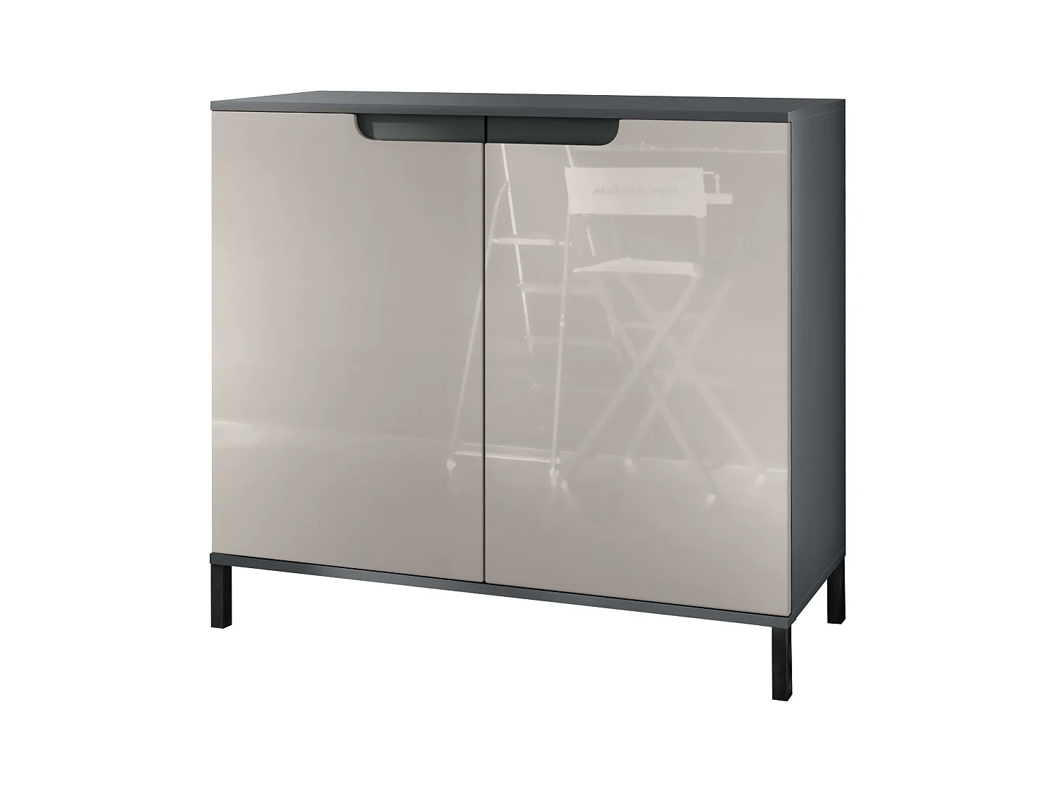 Commode Sylt V3, Buffet de Cuisine Moderne avec 2 Grandes Portes anthracite mat / gris sable haute brillance (92,5 x 83.5 x 35)