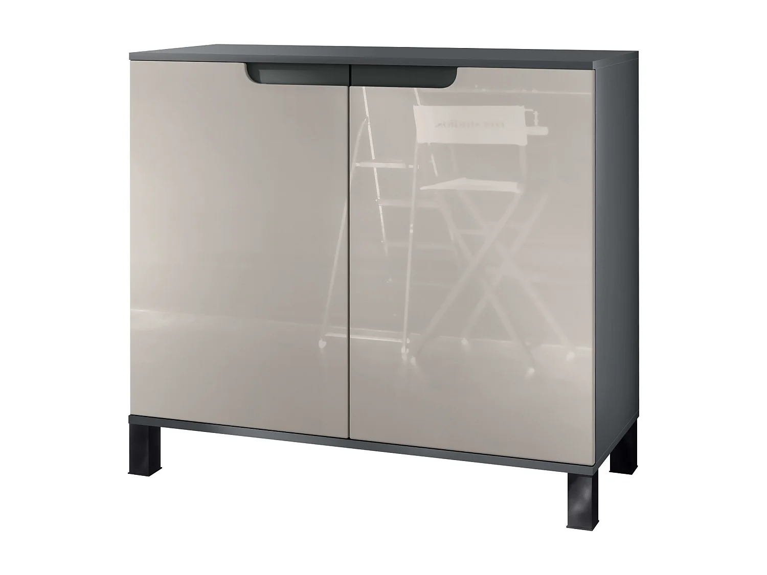 Commode Sylt V3, Buffet de Cuisine Moderne avec 2 Grandes Portes anthracite mat / gris sable haute brillance (92,5 x 84.5 x 35)