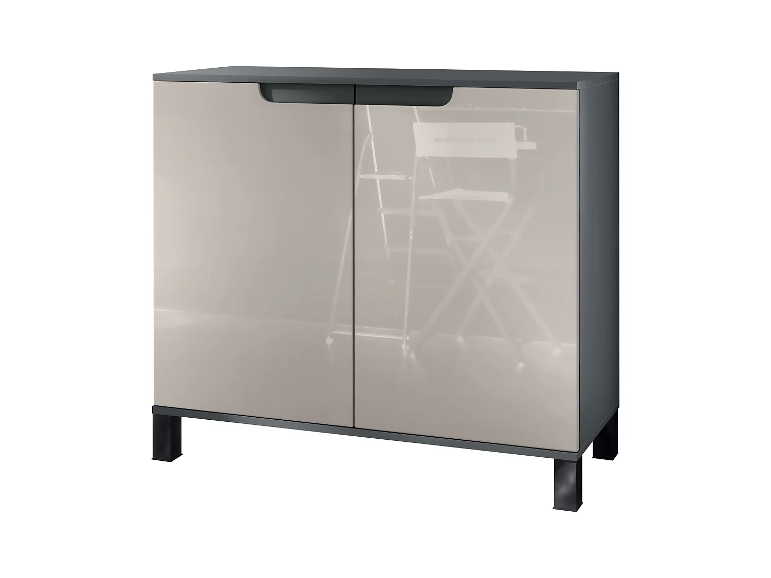 Aparador Sylt V3, Armario de Cocina Moderno con 2 Puertas Grandes antracita mate / gris arena de alto brillo (92,5 x 84.5 x 35)