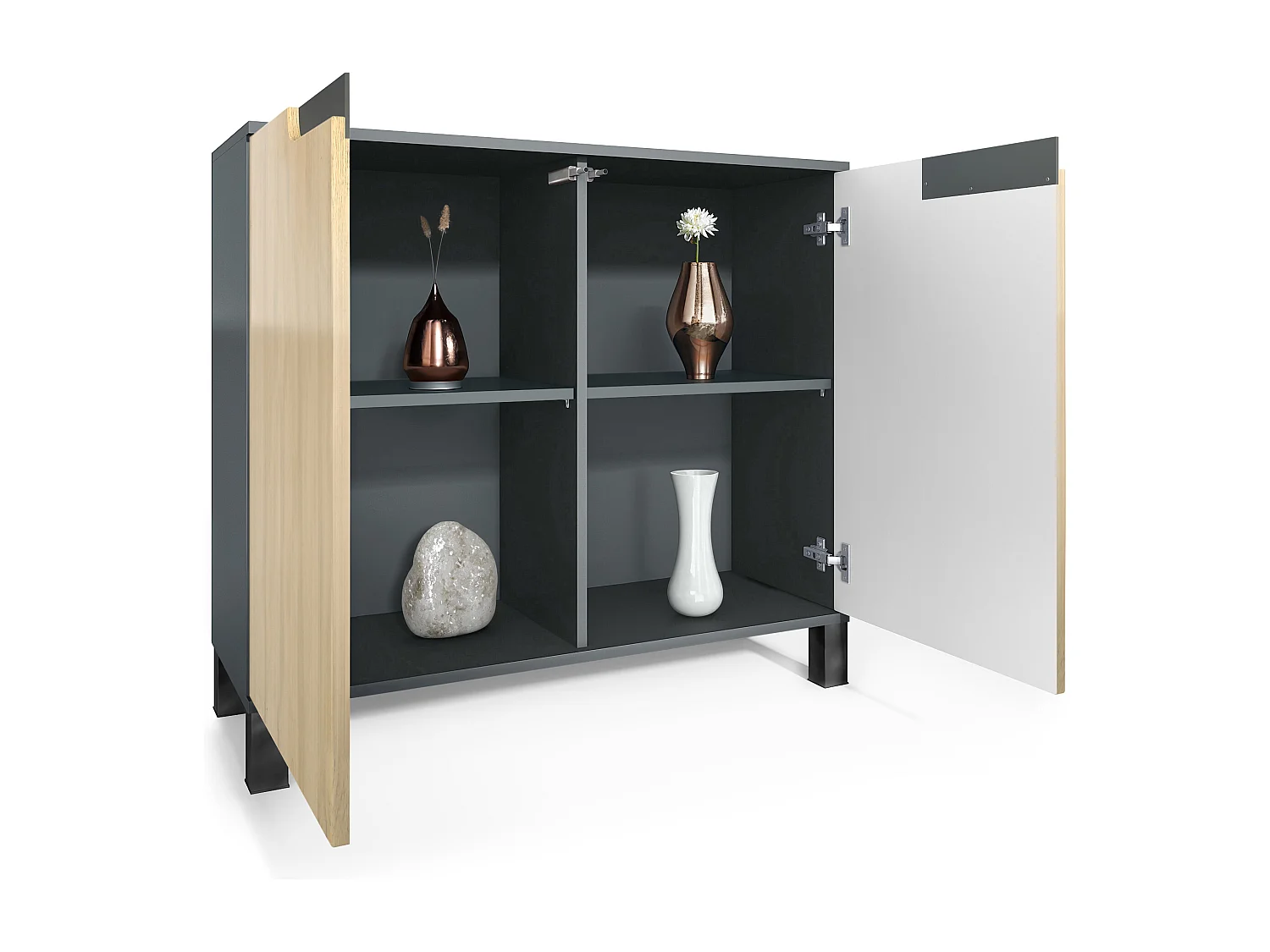 Aparador Sylt V3, Armario de Cocina Moderno con 2 Puertas Grandes antracita mate / gris arena de alto brillo (92,5 x 84.5 x 35)