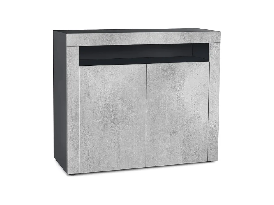 Buffet Valencia, Commode avec 2 portes et 1 compartiment ouvert, Noir mat/aspect béton oxyde/aspect béton oxyde (108 x 92 x 40 cm)
