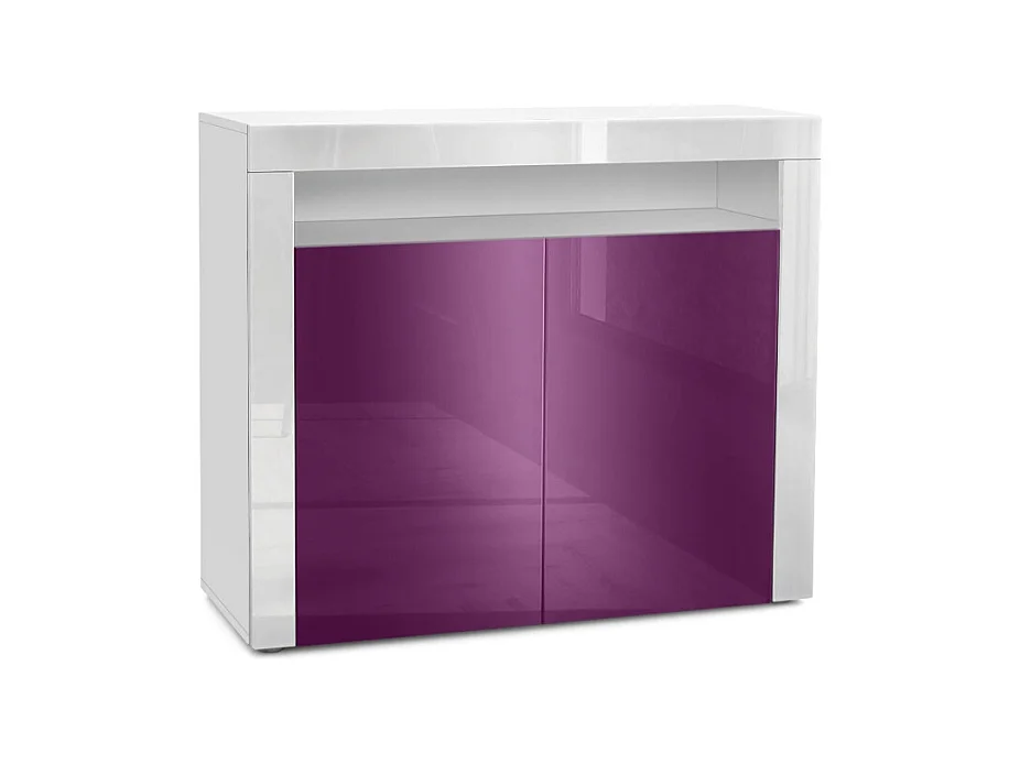 Buffet Valencia, Commode avec 2 portes et 1 compartiment ouvert, Blanc mat/mûre haute brillance/blanc haute brillance (108 x 92 x 40 cm)