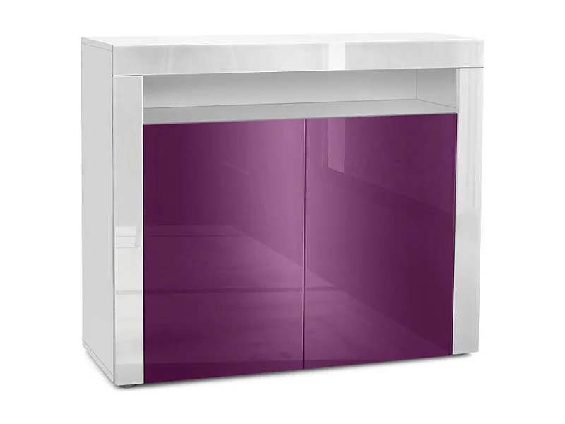 Mobiletto Valencia, credenza con 2 ante e 1 scomparto aperto, bianco opaco/violetto porpora lucido/bianco lucido (108 x 92 x 40 cm)