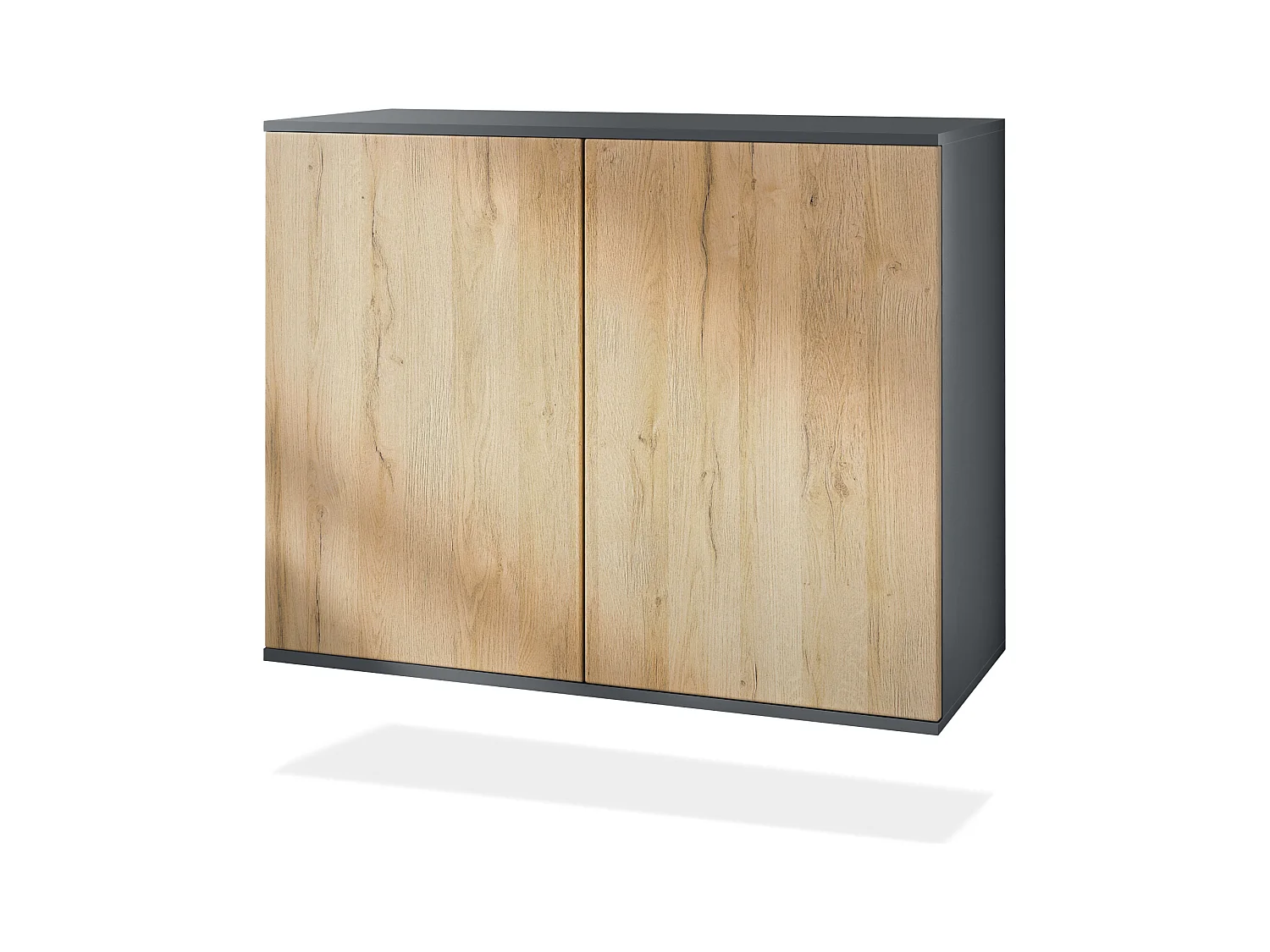 Commode Skadu V3, Buffet de Cuisine Moderne avec 2 Grandes Portes anthracite mat / chêne nature (92,5 x 73.5 x 35)