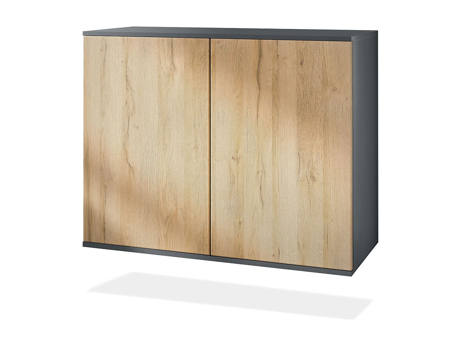 Aparador Skadu V3, Armario de Cocina Moderno con 2 Puertas Grandes antracita mate / roble natural (92,5 x 73.5 x 35)