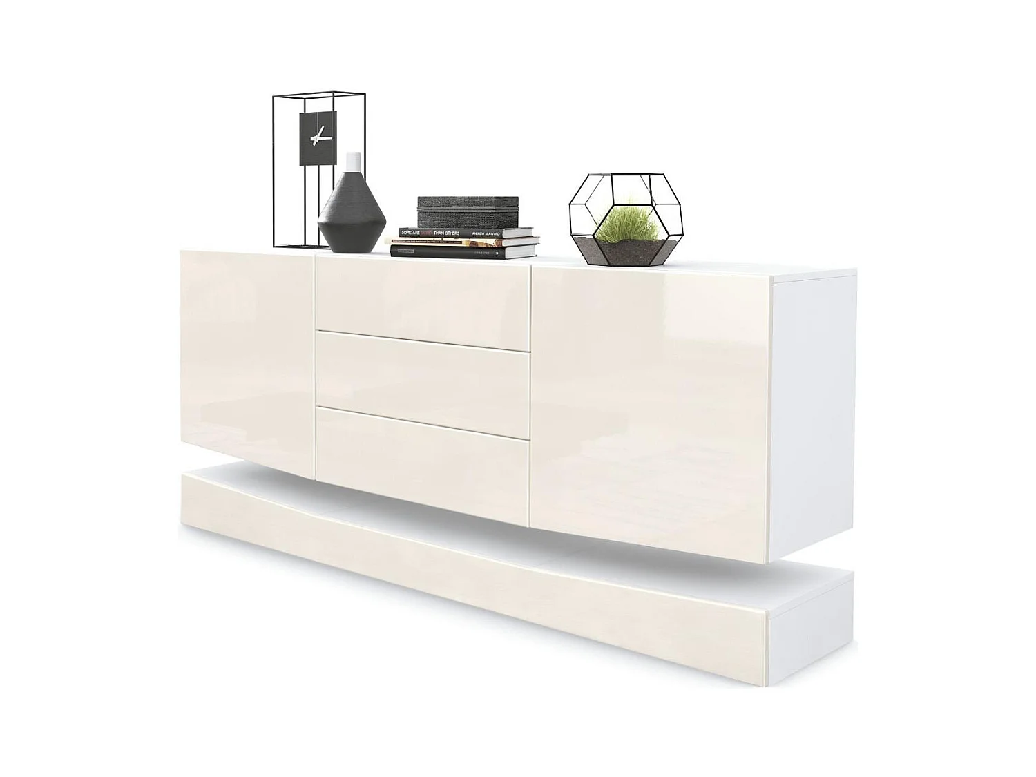 Sideboard City, blanc mat/crème haute brillance - Commode moderne pour votre salon (178 x 72 x 38 cm)