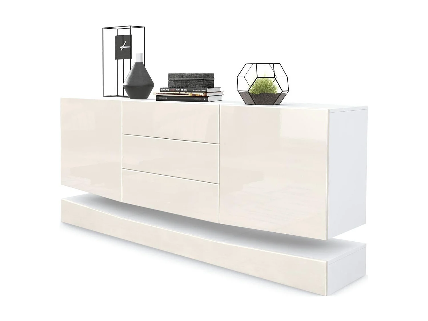 Sideboard City, blanc mat/crème haute brillance - Commode moderne pour votre salon (178 x 72 x 38 cm)