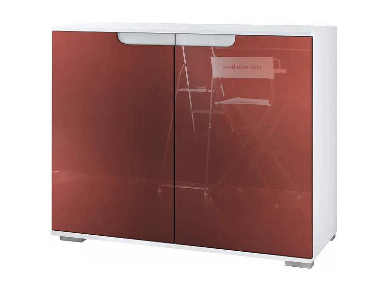 Credenza Sylt V3, Mobile da Cucina Moderno con 2 Grandi Ante bianco opaco / bordeaux lucido (92,5 x 75.5 x 35)