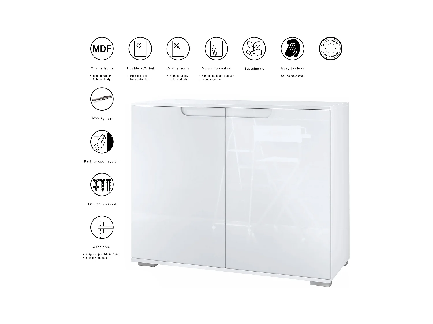 Commode Sylt V3, Buffet de Cuisine Moderne avec 2 Grandes Portes blanc mat / bordeaux haute brillance (92,5 x 75.5 x 35)