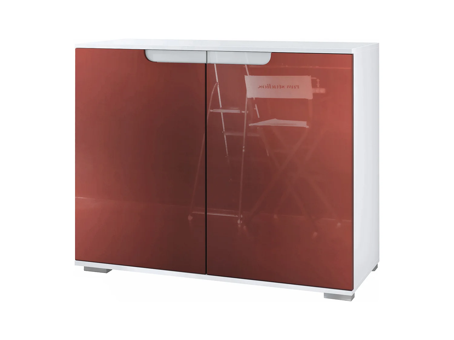 Aparador Sylt V3, Armario de Cocina Moderno con 2 Puertas Grandes blanco mate / burdeos de alto brillo (92,5 x 75.5 x 35)
