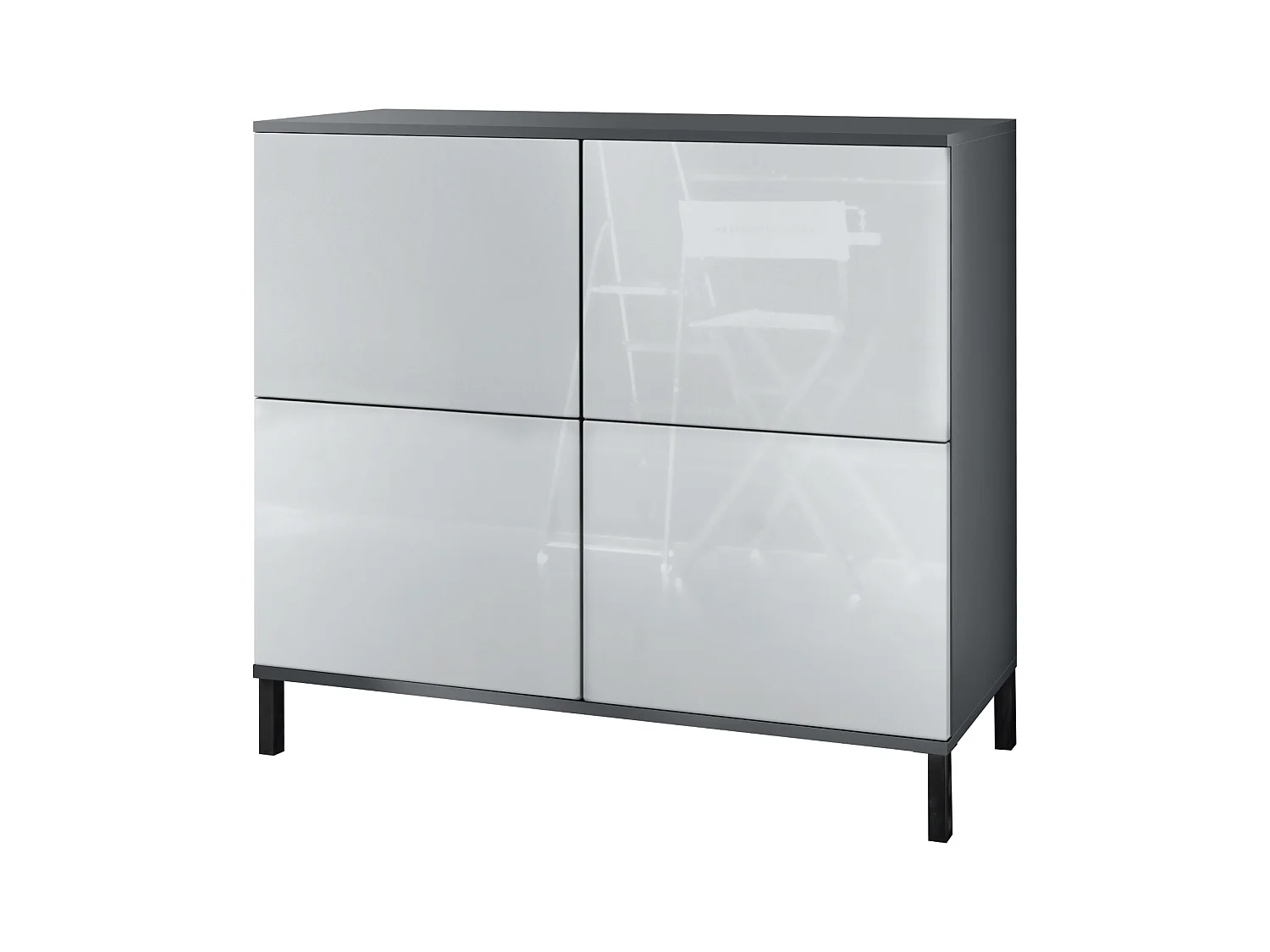 Buffet Rova V3 – Meuble de cuisine moderne avec 4 portes Push-to-Open anthracite mat / blanc haute brillance (92,5 x 83.5 x 35)