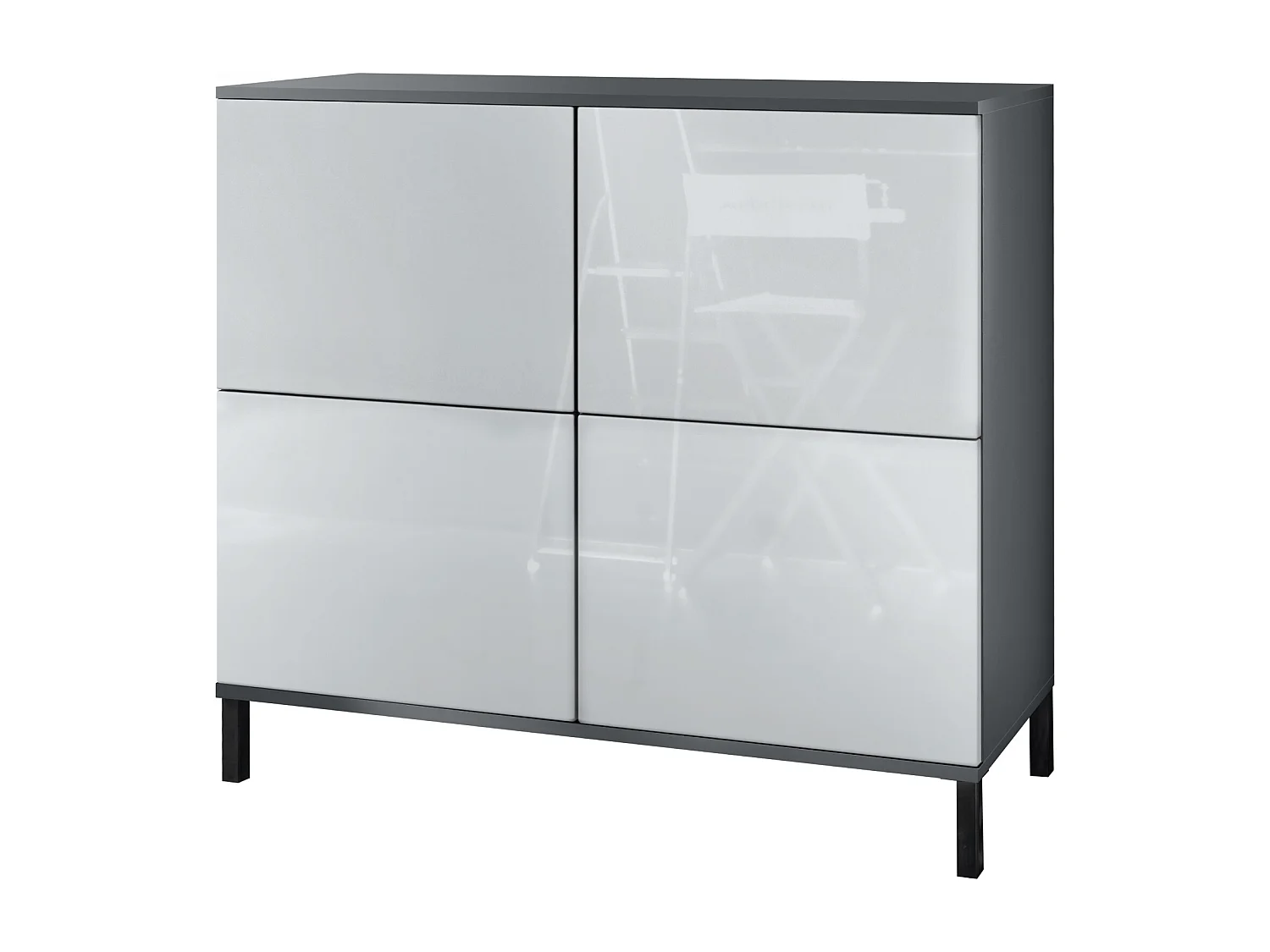 Credenza Rova V3 – Mobile da cucina moderno con 4 ante Push-to-Open antracite opaco  / bianco lucido (92,5 x 83.5 x 35)