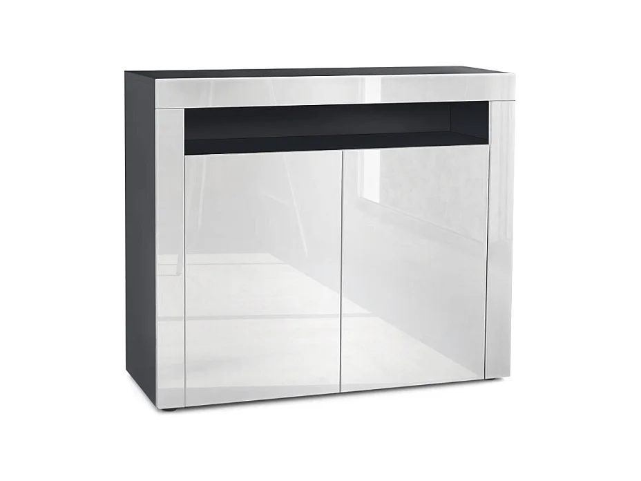 Buffet Valencia, Commode avec 2 portes et 1 compartiment ouvert, Noir mat/blanc haute brillance/blanc haute brillance (108 x 92 x 40 cm)