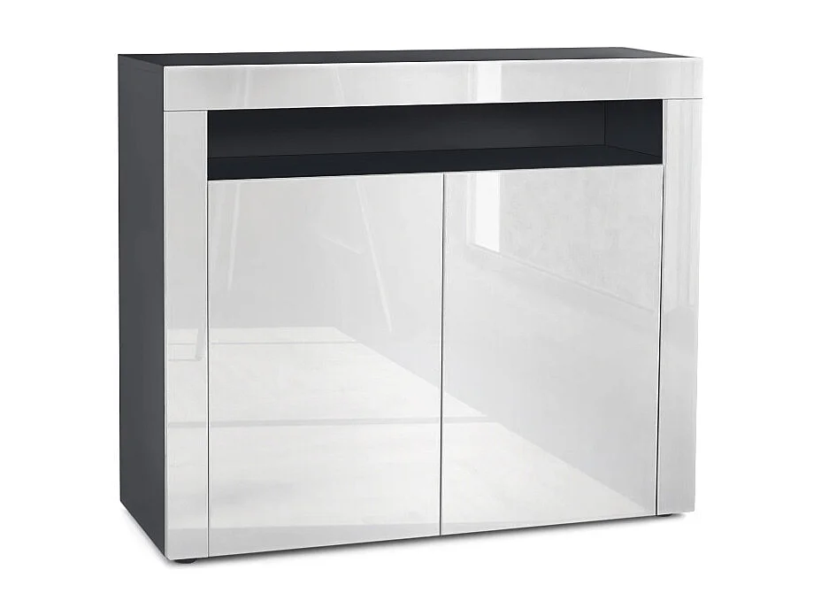 Mobiletto  City, credenza con 2 ante e 1 scomparto aperto, nero opaco/bianco lucido/bianco lucido (108 x 92 x 40 cm)