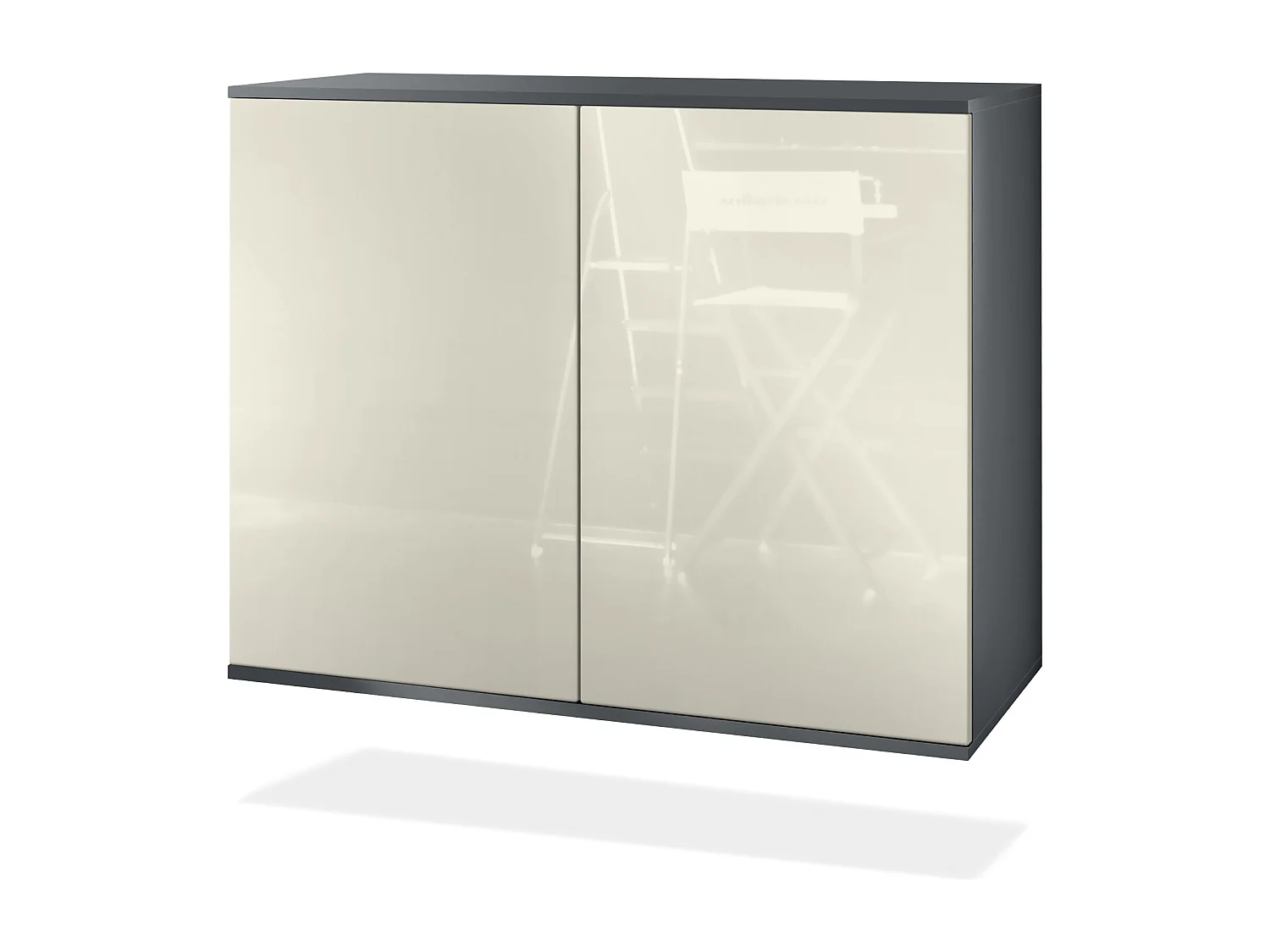 Commode Skadu V3, Buffet de Cuisine Moderne avec 2 Grandes Portes anthracite mat / crème haute brillance (92,5 x 73.5 x 35)