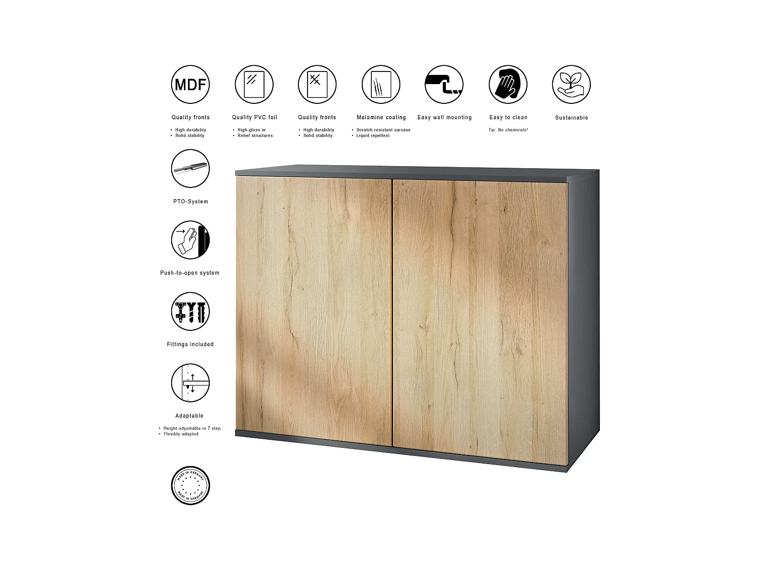 Commode Skadu V3, Buffet de Cuisine Moderne avec 2 Grandes Portes anthracite mat / crème haute brillance (92,5 x 73.5 x 35)