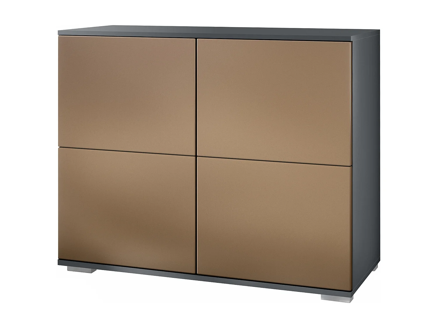 Credenza Rova V3 – Mobile da cucina moderno con 4 ante Push-to-Open antracite opaco  / ottica bronzo (92,5 x 75.5 x 35)
