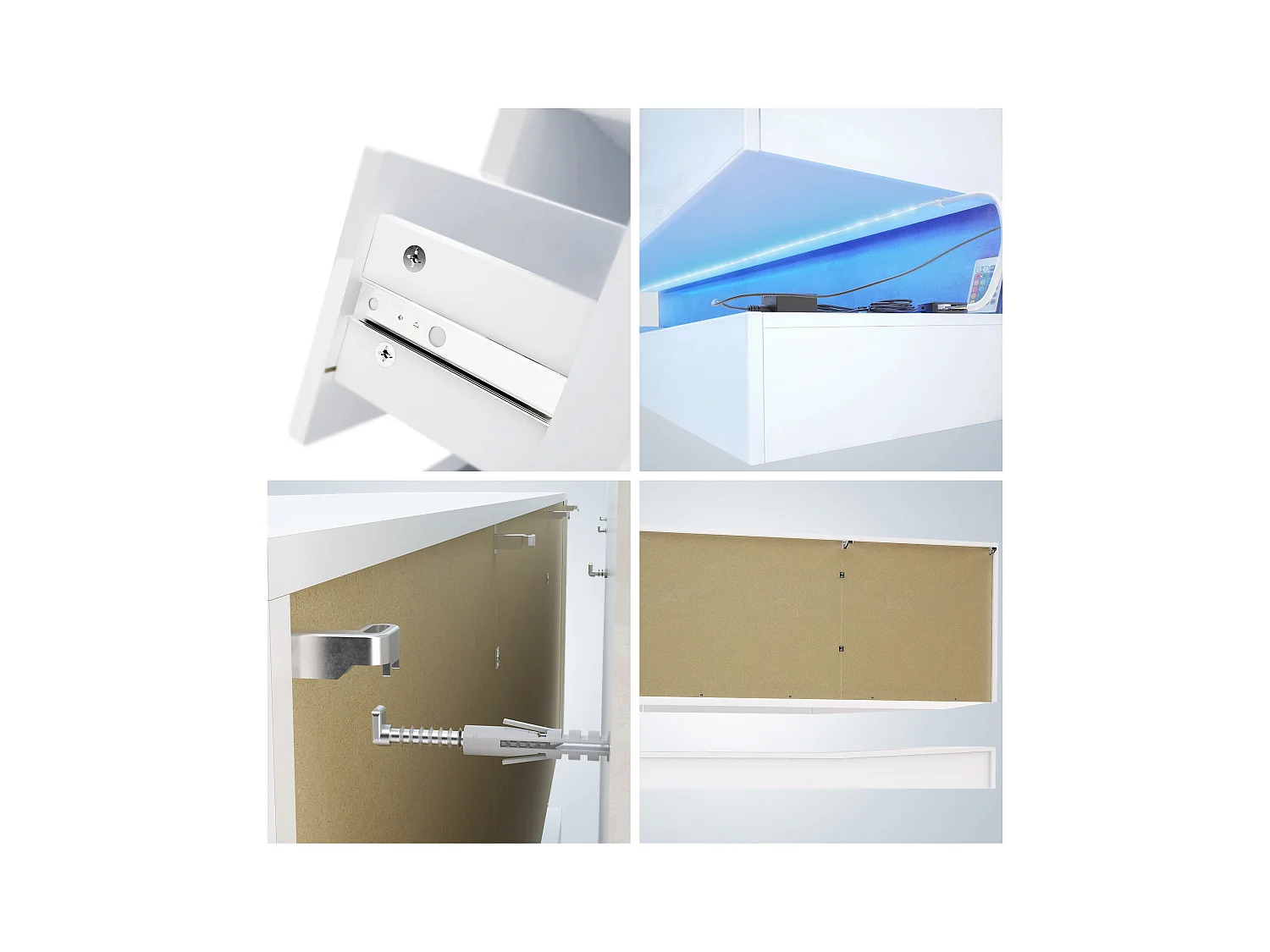 Sideboard City, blanc mat/blanc haute brillance y compris LED - Commode moderne pour votre salon (178 x 72 x 38 cm)