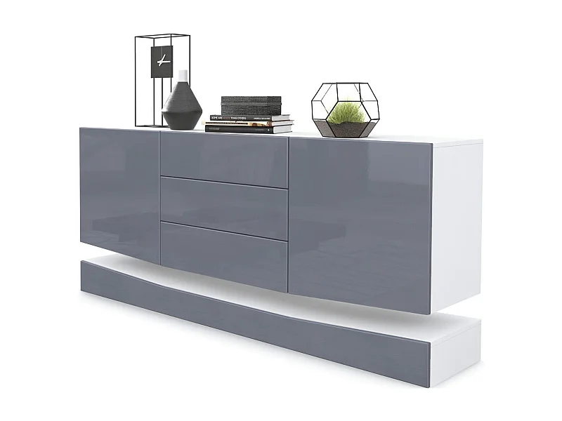SIDEBOARD City Fronten in Grau Hochglanz