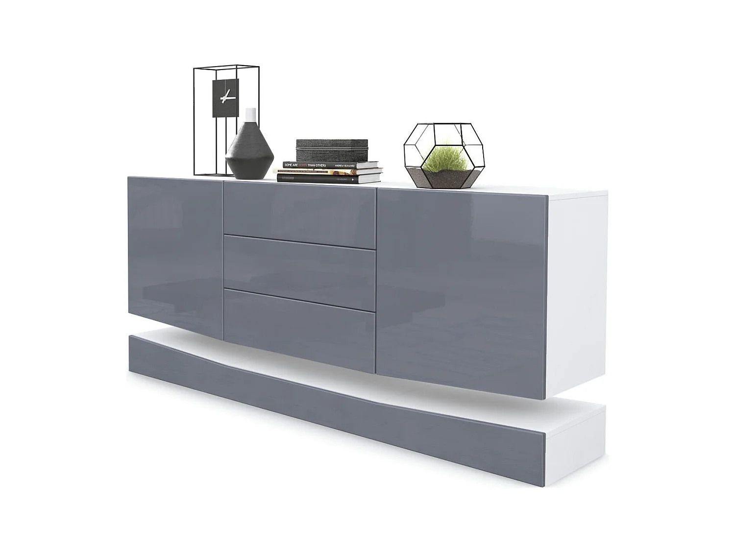 Sideboard City, blanc mat/gris haute brillance - Commode moderne pour votre salon (178 x 72 x 38 cm)