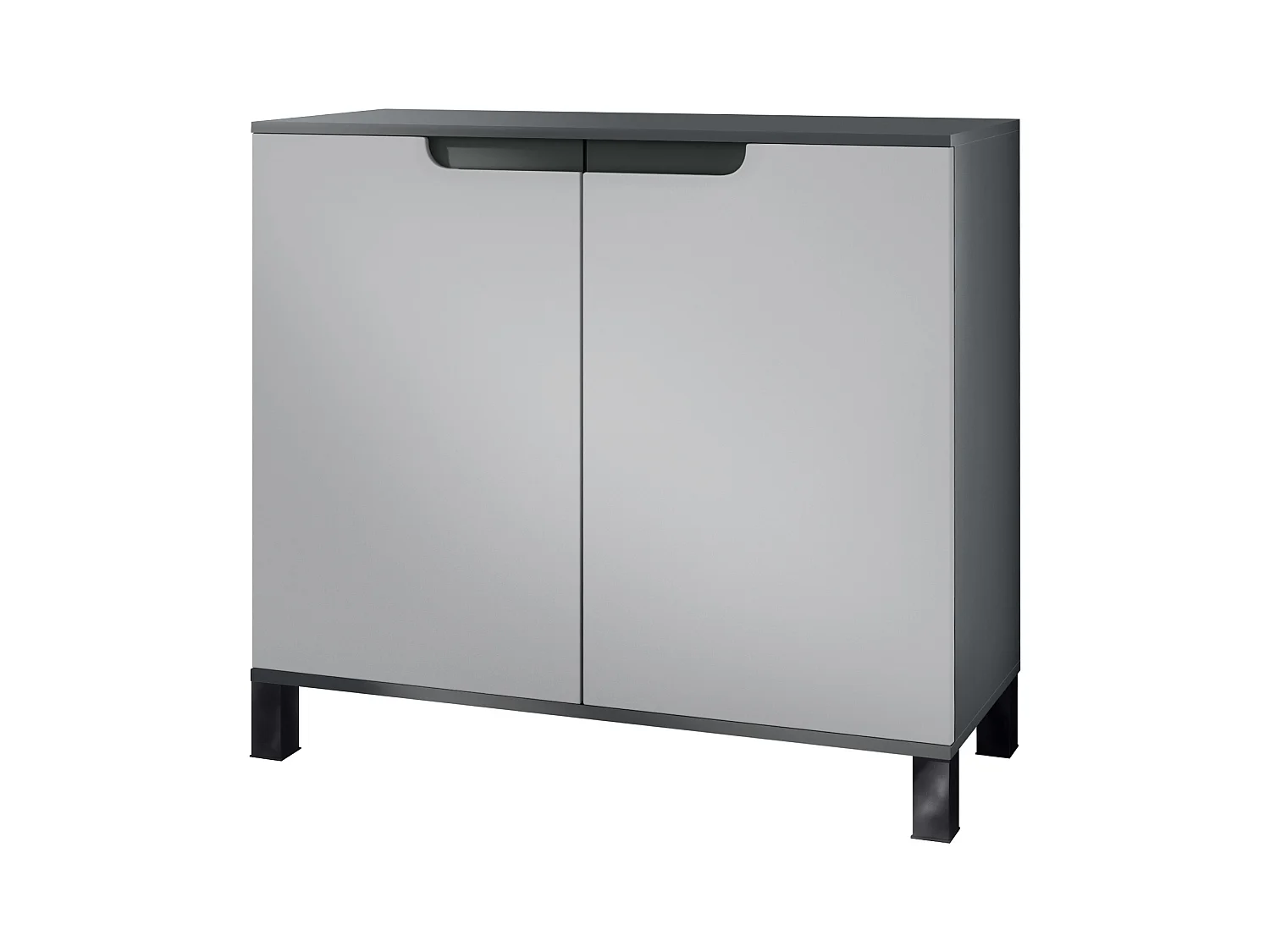 Aparador Sylt V3, Armario de Cocina Moderno con 2 Puertas Grandes antracita mate / gris claro satinado (92,5 x 84.5 x 35)