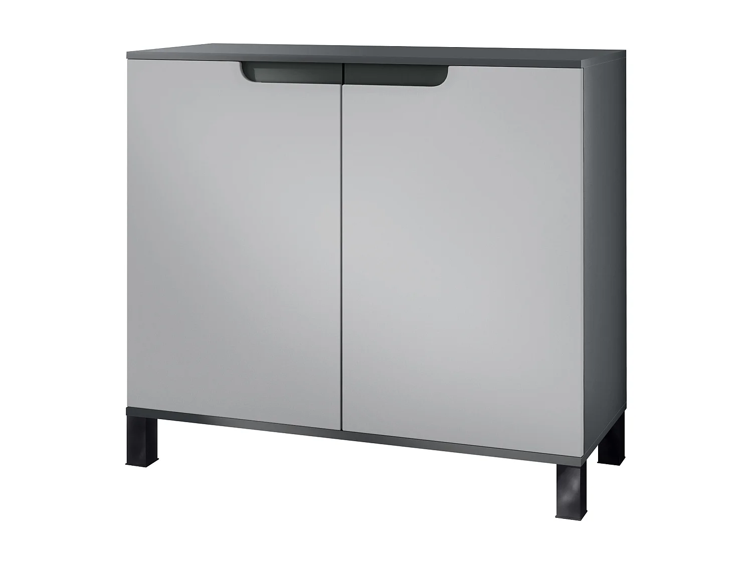 Aparador Sylt V3, Armario de Cocina Moderno con 2 Puertas Grandes antracita mate / gris claro satinado (92,5 x 84.5 x 35)