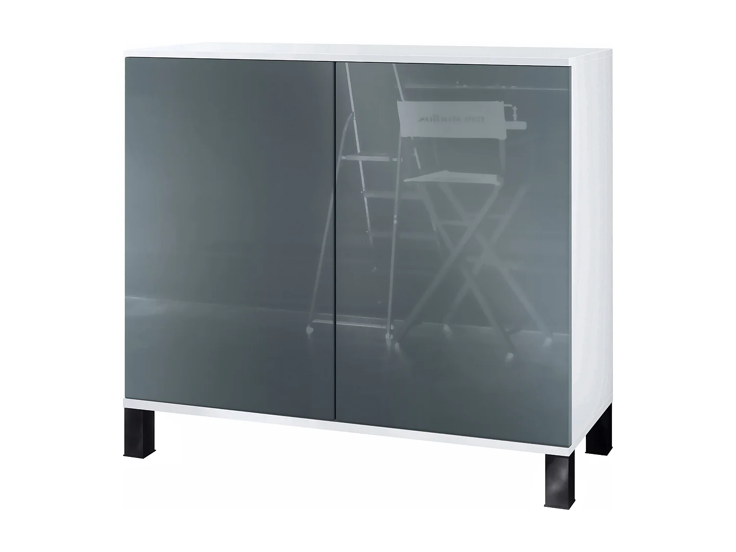 Aparador Skadu V3, Armario de Cocina Moderno con 2 Puertas Grandes blanco mate / gris de alto brillo (92,5 x 84.5 x 35)