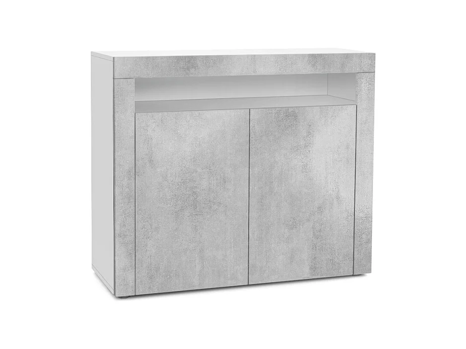 Buffet Valencia, Commode avec 2 portes et 1 compartiment ouvert, Blanc mat/aspect béton oxyde/aspect béton oxyde (108 x 92 x 40 cm)