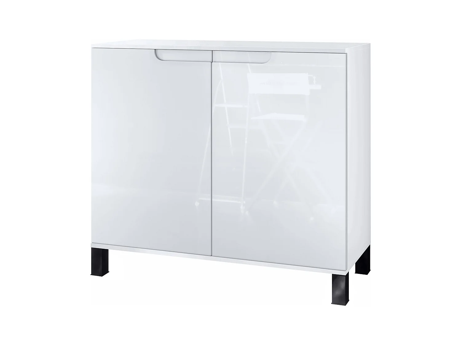Commode Sylt V3, Buffet de Cuisine Moderne avec 2 Grandes Portes blanc mat / blanc haute brillance (92,5 x 84.5 x 35)