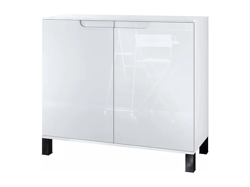 Commode Sylt V3, Buffet de Cuisine Moderne avec 2 Grandes Portes blanc mat / blanc haute brillance (92,5 x 84.5 x 35)
