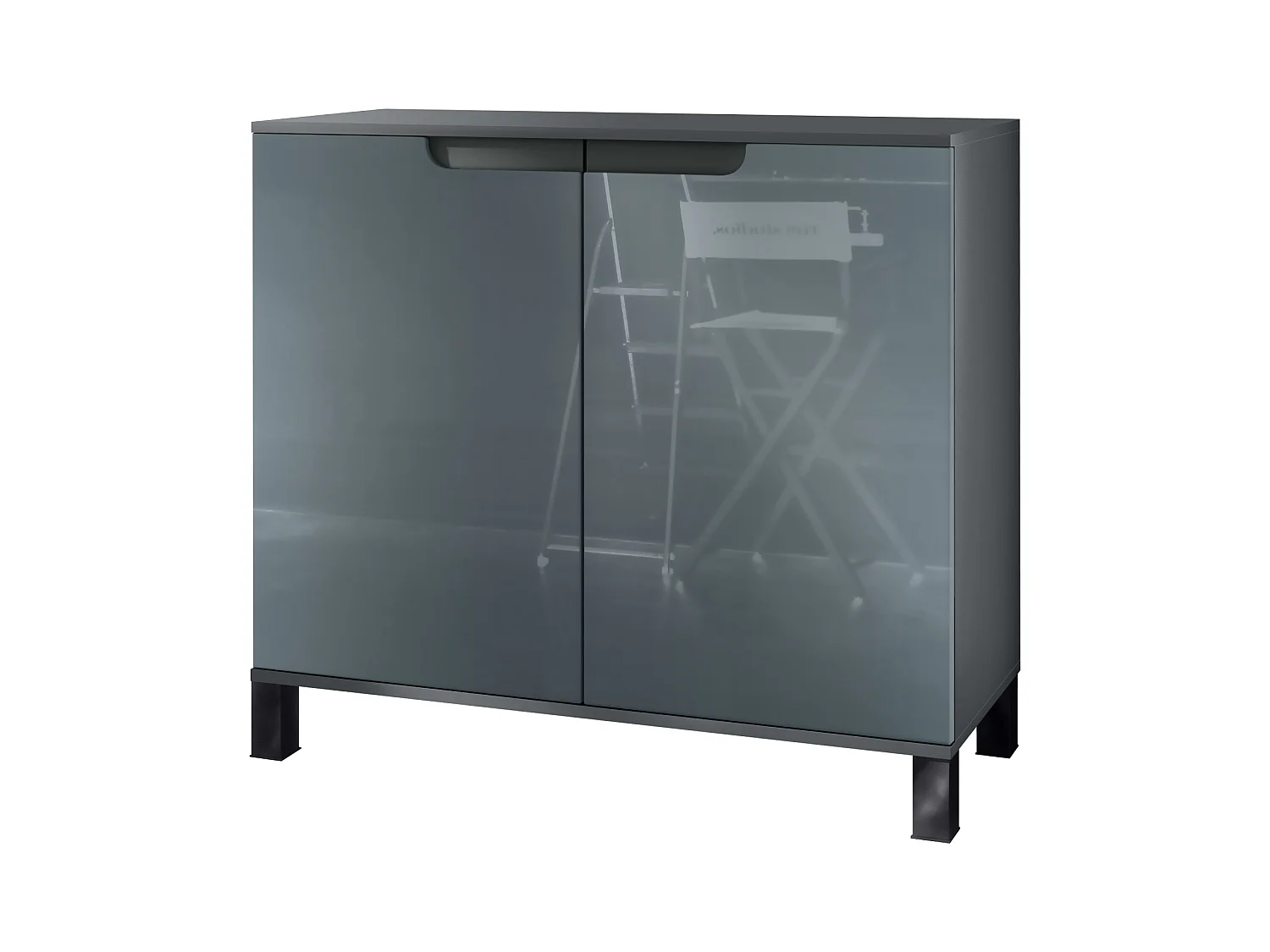Aparador Sylt V3, Armario de Cocina Moderno con 2 Puertas Grandes antracita mate / gris de alto brillo (92,5 x 84.5 x 35)