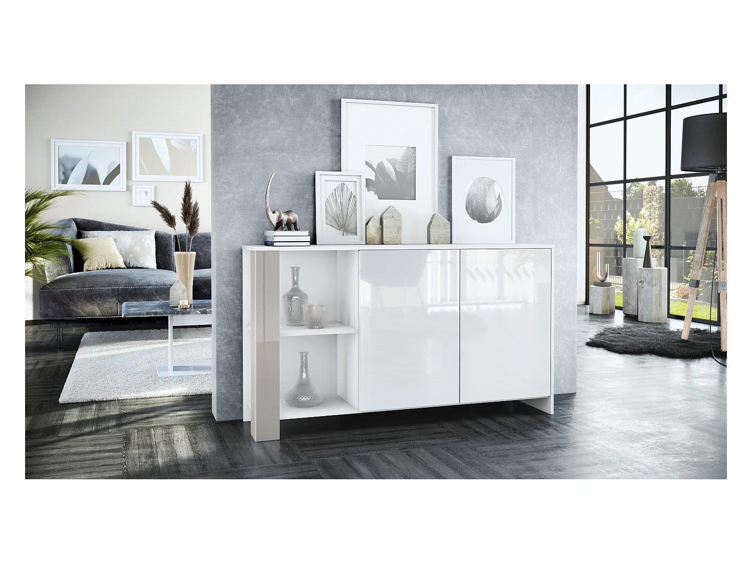 SIDEBOARD Canto Sandgrau Hochglanz