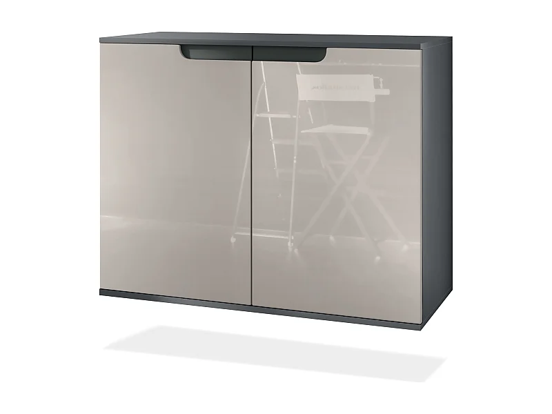 Commode Sylt V3, Buffet de Cuisine Moderne avec 2 Grandes Portes anthracite mat / gris sable haute brillance (92,5 x 73.5 x 35)