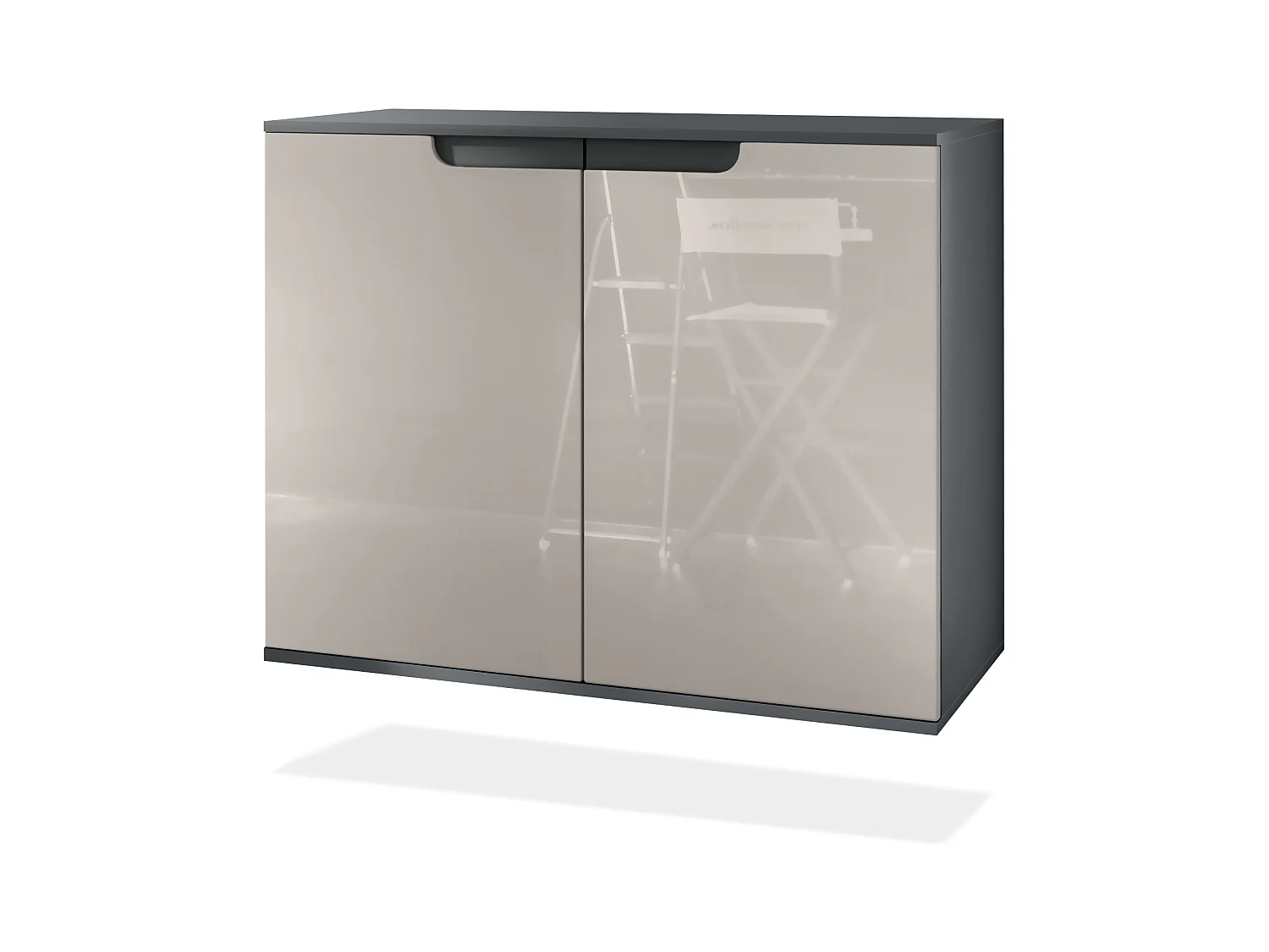 Aparador Sylt V3, Armario de Cocina Moderno con 2 Puertas Grandes antracita mate / gris arena de alto brillo (92,5 x 73.5 x 35)