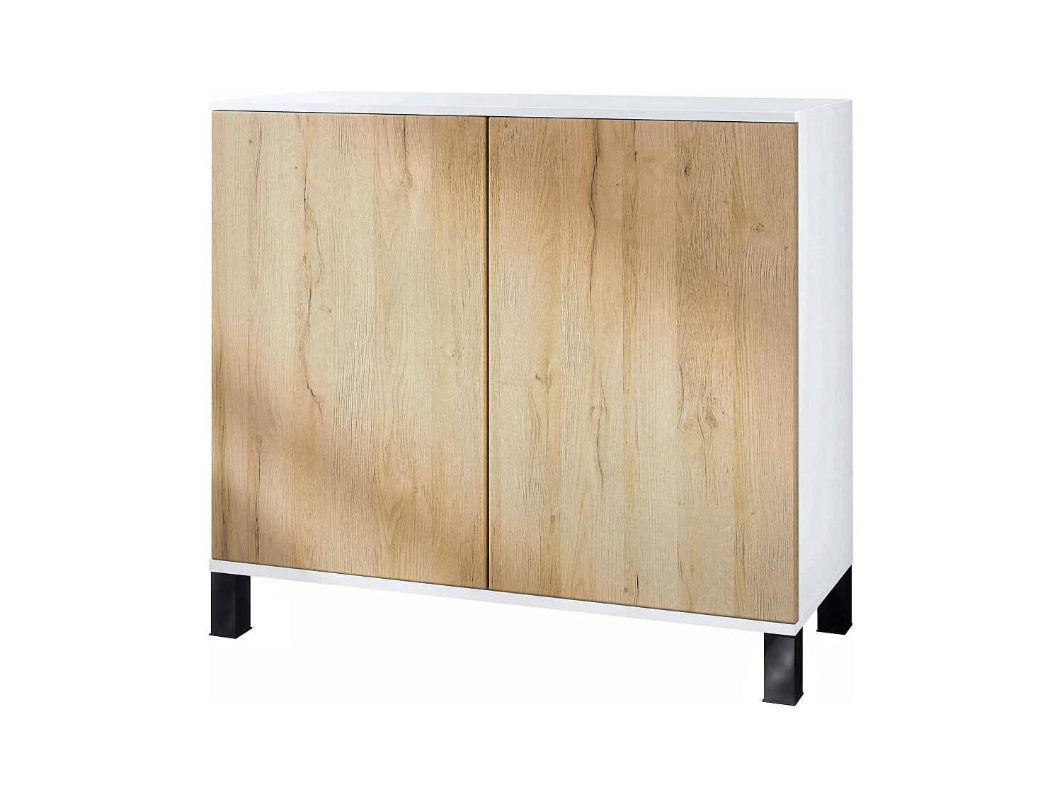Commode Skadu V3, Buffet de Cuisine Moderne avec 2 Grandes Portes blanc mat / chêne nature (92,5 x 84.5 x 35)