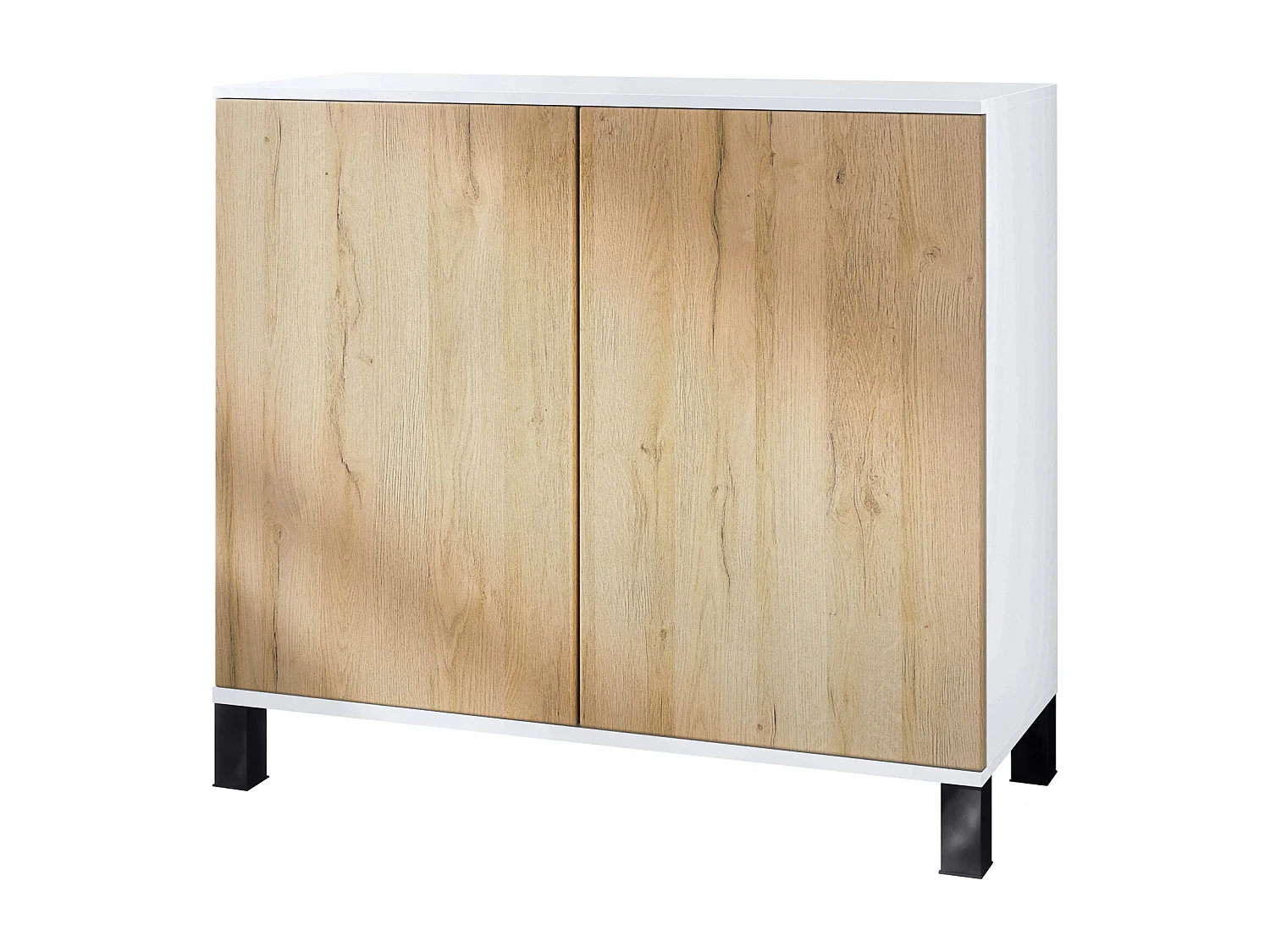 Aparador Skadu V3, Armario de Cocina Moderno con 2 Puertas Grandes blanco mate / roble natural (92,5 x 84.5 x 35)