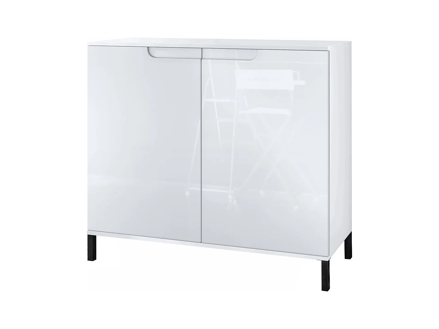 Commode Sylt V3, Buffet de Cuisine Moderne avec 2 Grandes Portes blanc mat / blanc haute brillance (92,5 x 83.5 x 35)