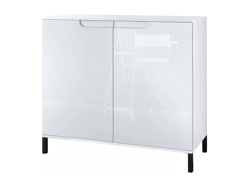Commode Sylt V3, Buffet de Cuisine Moderne avec 2 Grandes Portes blanc mat / blanc haute brillance (92,5 x 83.5 x 35)