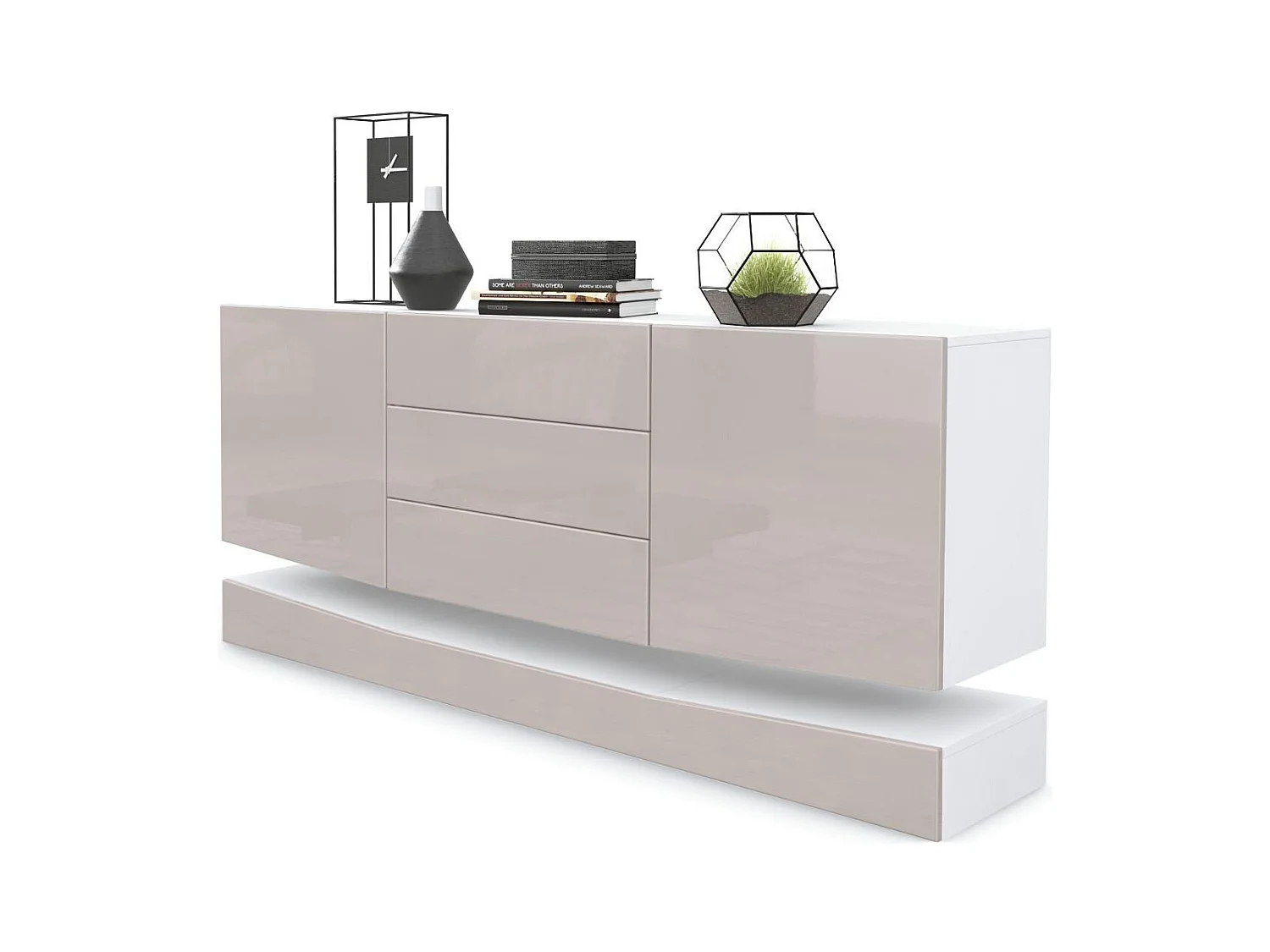 Sideboard City, blanc mat/gris sable haute brillance - Commode moderne pour votre salon (178 x 72 x 38 cm)