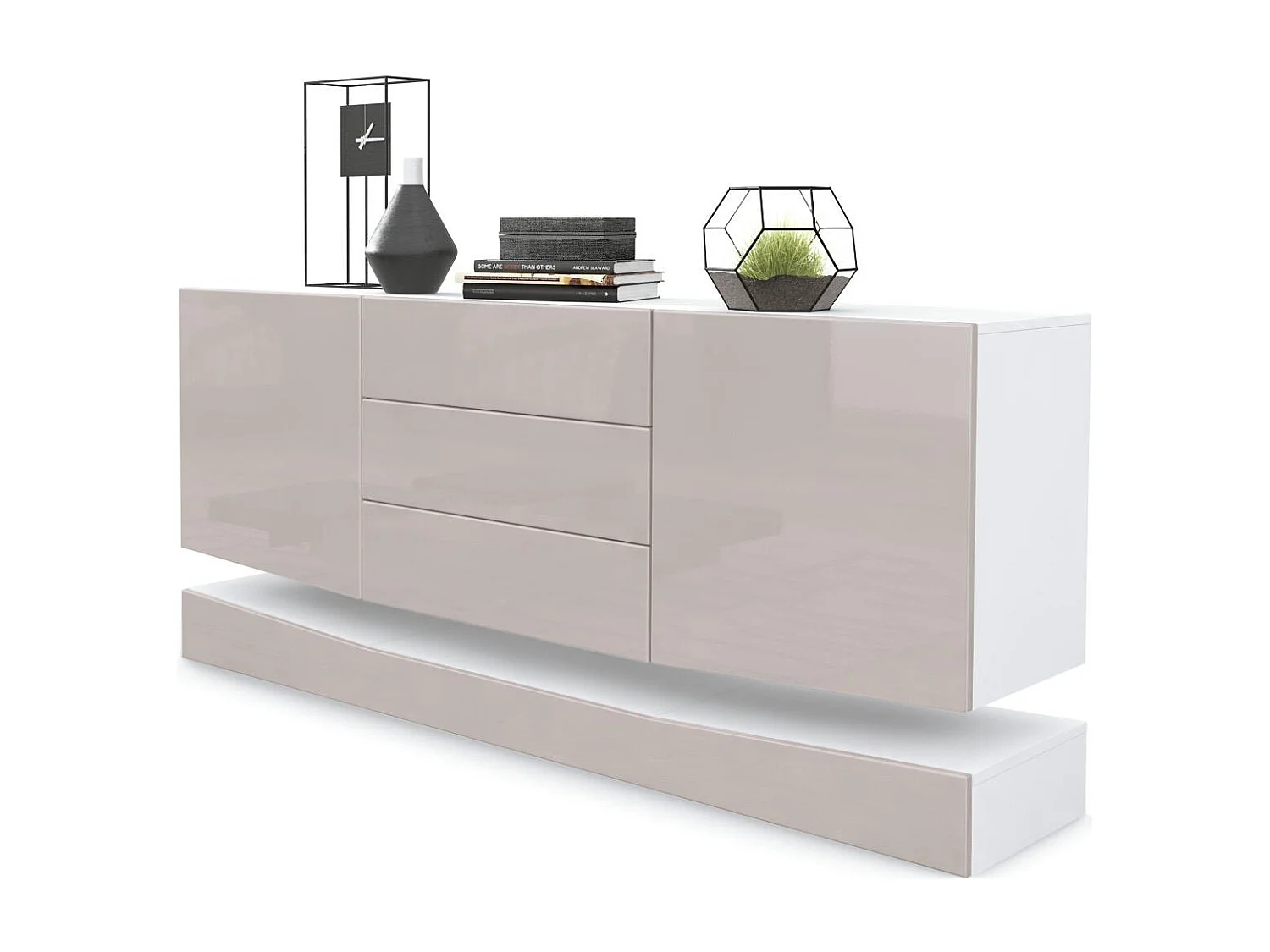 Vladon Sideboard City, bianco opaco/grigio sabbia lucido - Cassettiera moderna per la zona giorno (178 x 72 x 38 cm)