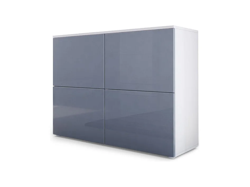 Buffet Rova, Commode avec 4 portes, Blanc mat/Gris haute brillance (92 x 72 x 35 cm)