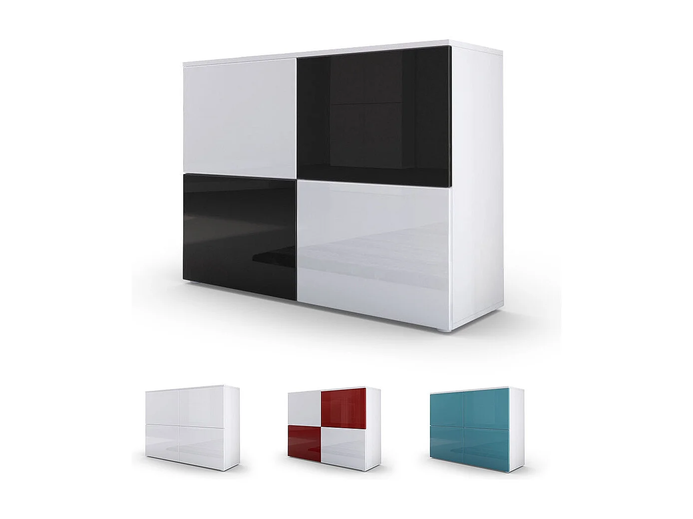 Madia  Rova, Mobile a 4 ante, Bianco opaco/Grigio lucido (92 x 72 x 35 cm)